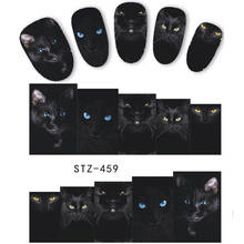 1 лист стикеров для дизайна ногтей в виде черного кота с животными, Переводные Типсы для ногтей, переводная наклейка, аксессуары для самостоятельного изготовления, украшения для ногтей LASTZ459 2024 - купить недорого