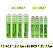 Перезаряжаемые аккумуляторы 1,2 в AA 3800 мАч Ni-MH + 1,2 в AAA 3000 мАч перезаряжаемая батарея Ni-MH 2024 - купить недорого