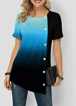 2021 New Fashion Casual Gradient Printed Irrgular T Shirts Women Button Casual Loose Tops T Shirts Summer Short Sleeve T Shirts 2024 - buy cheap