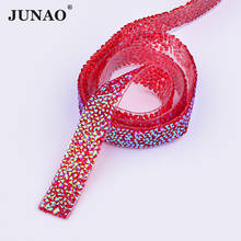 Junao 5 jardas * 15mm vermelho ab hotfix strass guarnição de corrente glitter cristal remendo ferro em strass aplique para decoração 2024 - compre barato