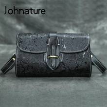 Johnature Retro Handmade Embossed Women Bag 2022 New Genuine Leather Shoulder & Crossbody Bags Leisure Female Messenger Bag 2024 - buy cheap