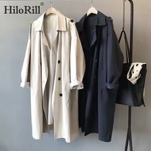 HiloRill mujeres elegante sólido largo gabardina cuello vuelto Oficina abrigo señoras Batwing manga larga suelta ropa de abrigo cortavientos 2024 - compra barato