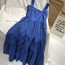 Женское длинное платье в стиле бохо, голубое Элегантное повседневное Хлопковое платье макси с оборками без рукавов, лето 2020 2024 - купить недорого