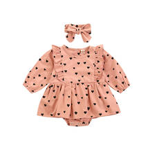 Infant Baby Girl Ruffles Romper Dress Cute Love Heart Print Long Sleeve O-Neck Jumpsuit+Headband Set Autumn Spring Baby Clothes 2024 - buy cheap