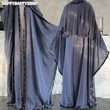 Vestido de chiffon feminino, vestido longo de chiffon, manga morcego, kaftan abaya islâmica, robe com contas de muçulmano, turco, roupa para mulheres 2024 - compre barato
