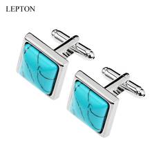 Low-key Luxury Blue stone Cufflinks for Mens Business Lepton High Quality Square Man-made Fashion trend Cufflink Relojes gemelos 2024 - buy cheap