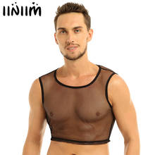 Iiniim-regata sem mangas para homens, malha transparente, sexy, musculação, traje para festas, boate, malha 2024 - compre barato