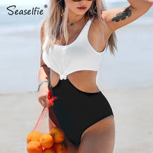 Seelfie черный и белый лоскутный цельный купальник женский сексуальный Монокини с вырезами 2020 пляжный купальный костюм для девочек 2024 - купить недорого