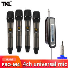 Universal sem fio microfone uhf sem fio 4 canais handheld dinâmico mic sistema conjunto com receptor recarregável 6.35mm rca plug 2024 - compre barato