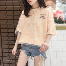 T-shirt Womens Short Sleeve O-neck Fashion Summer Cute Loose Mesh Clothes Female Tye Dye Print Tee 2024 - buy cheap