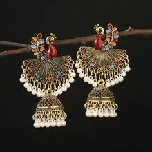 Bohemia Ethnic Gold Metal Peacock Big Bells Drop Earrings For Women Gypsy Indian Jhumka Jewelry Pendientes Mujer 2024 - compre barato