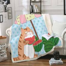 Sherpa Coral Blankets for Kids Adults Cute Garfield Eat Watermelon Throw Blanket Winter Bed Cover Office Knee Blanket Blue Heart 2024 - buy cheap