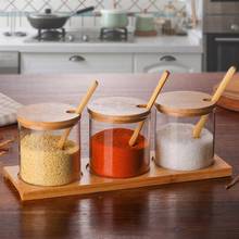 1pc Spice Jars Glass Clear Concise Condiment Jars With Wooden Spoon Bamboo Lid For Serving Tea Coffee Sugar Kitchen Supplies A3 2024 - buy cheap