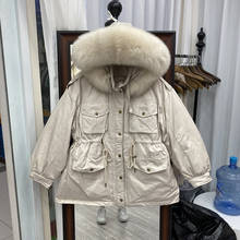 Large Natural Raccoon Fur Women Down Coat Winter Thick 90% White Duck Down Parka Female Hooded Short Jacket Loose Down Outerwear 2024 - buy cheap