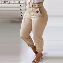 Женские однотонные Дизайнерские повседневные брюки с узелком и карманами до осени, Длинные Простые облегающие брюки 2024 - купить недорого