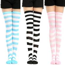 Fashion Cute Women Girls Kawaii Lolita Cotton Long Striped Thigh High Stocking Anime Cosplay Over Knee Socks 2024 - buy cheap