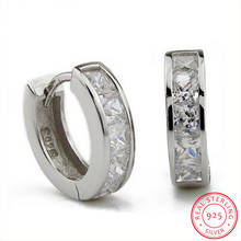 Серьги-кольца из серебра 925 пробы с квадратным цирконием для мужчин и женщин 2024 - купить недорого
