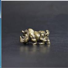 Estatua de cobre coleccionable de latón chino tallado, Animal Rhino, exquisitas estatuas pequeñas 2024 - compra barato