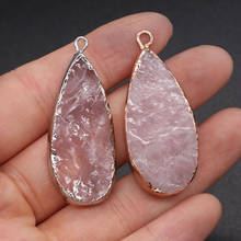 Pingentes de quartzs rosas naturais, pingentes em forma de gota de água faça você mesmo para colar ou fazer joias tamanho 19x45mm 2024 - compre barato