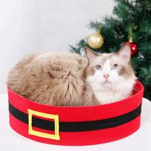 Кошка Рождественская кровать для щенка мягкая кровать корзина Рождество Санта пояс коврик для сна дом для маленьких кошек рождественские подарки 2024 - купить недорого