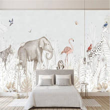 Пользовательские фото обои Ручная роспись 3D мультфильм слон жираф детская роспись детская спальня фон стены Papel де Parede 3 D 2024 - купить недорого