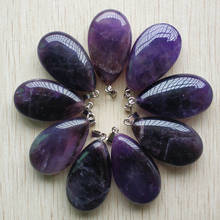Wholesale 6pcs/lot  fashion top quality natural stone purple water drop pendants  Charms fit Necklaces making  free shipping 2024 - buy cheap
