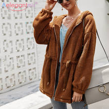 Aelegantmis Casual Faux Fur Coat Women Long Hooded Teddy Coat Autumn Winter Pockets Oversize Fur Jackets Fleece Fluffy Overcoat 2024 - buy cheap