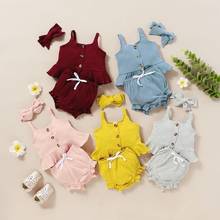 0-24M Newborn Baby Girls Clothes Sleeveless Ruffle Solid Color Crop Tops+Shorts+Headband Outfits Baby Summer Clothing Sets 2024 - buy cheap
