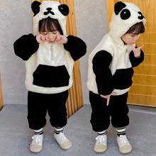 Panda Fur Two-piece Suit Winter Baby Boys Girls Clothes Set Velvet Hooded Children Clothing Kids Toddler Tracksuits Sweatshirt 2024 - buy cheap