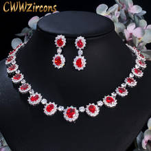 CWWZircons White Gold Color Red And Green CZ Crystal Bridal Necklace Earrings Jewelry Luxury Wedding Jewelries Sets T160 2024 - buy cheap