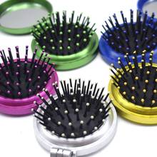 1 Pcs Girls Portable Mini Folding Massage Comb Airbag Massage Round Travel Hair brush With Mirror Cute Anti-static Rainbow Comb 2024 - buy cheap