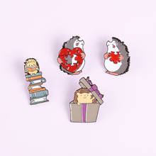 Lovely Animals Reading Hedgehog Reading The Books In The Box With Red heart Love Puzzle Brooch Enamel Pins For Friends Gifts 2024 - buy cheap