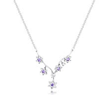 CKK 925 Sterling Silver Forget Me Not Necklaces for Women Purple & Clear CZ Necklace Wedding Jewelry Colllar Wholesale 2024 - buy cheap