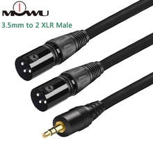 MOWU 0,3 м/1,5 м/3 м/5 м аудио кабель Jack 3,5 мм к XLR 2 3 отверстия для усилителя MP3 микшерный пульт двойной XLR штекер 3,5 мм Мужской кабель 2024 - купить недорого