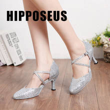 HIPPOSEUS Silver Dance-Shoes For Women Girls Ladies Dance Ballroom Latin Modern Tango Jazz Dancing Shoes Salsa Heeled Sandals 2024 - buy cheap