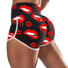 Pantalones cortos de Yoga para mujer, mallas deportivas de cintura alta con estampado de labios rojos, realce de glúteos, para gimnasio y Fitness 2024 - compra barato