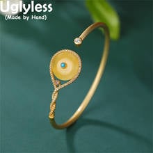 Uglyless-anillos de botón de la paz de ámbar Natural para mujer, brazaletes, cristales brillantes, anillos de plata 925, joyería étnica, conjuntos de oro 2024 - compra barato