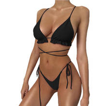 Bikini acolchado con realce para mujer, traje de baño con sujetador, ropa de playa con volantes, 2020 2024 - compra barato