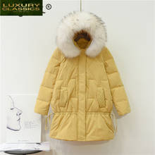 Abrigo con capucha de piel de mapache para mujer, Chaqueta larga y cálida de plumón de pato, ropa coreana 2021, invierno, W1628, 90% 2024 - compra barato