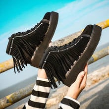 Girls botas mujer Tassel 2019 British Style Casual Shoes Women Platform Martin Boots Real Leather Fashion Brand Ladies footware 2024 - buy cheap