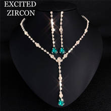 New Pattern Delicate Charm Bride Wedding Crystal Earrings Necklace Set Long Green Malachite Water Drop Rhinestone Jewelry Set 2024 - buy cheap