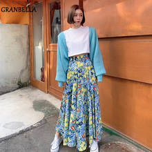 Юбка женская летняя Длинная с завышенной талией и цветочным принтом, в Корейском стиле ретро 2024 - купить недорого