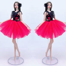 Черное Кружевное ярко-розовое модное Кукольное платье для Барби, одежда, наряды, короткие платья, вечерние платья, аксессуары для кукол 1/6 2024 - купить недорого