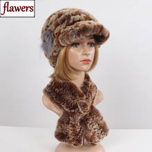 New Knitted Real Rex Rabbit Fur Hat Scarf Women Winter Rex Rabbit Fur Cap Scarves Sets Natural Warm Rex Rabbit Fur Muffler Hats 2024 - buy cheap