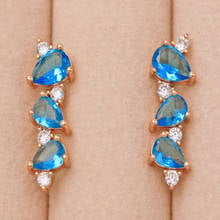 Trendy Gold Copper Plated Heart Blue Ear Clip Earrings Zirconia For Women Girls Fashion Jewelry Accessories Wedding Party Gift 2024 - buy cheap