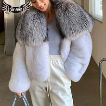 BFFUR 2022 New Winter Real Fur Jacket Ladies Fashionable Big Silver Fox Fur Collar Ins Short Coat Women Luxury Natural Color 2024 - buy cheap