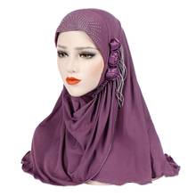 Lenço muçulmano para mulheres, lenço de cor sólida, floral, cachecol hijab femme musulman 2024 - compre barato