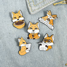 Fox Coffee Enamel Pin Custom Lover Drink Newspaper Brooches Bag Lapel Pin Cartoon Animal Badge Jewelry Gift for Kids Friends 2024 - buy cheap