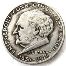 США 1936, Bridgeport, Коннектикут, половина доллара, Посеребренная копия монеты 2024 - купить недорого