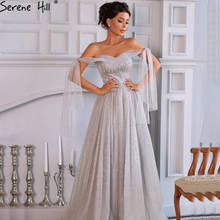 Serene Hill Grey Off Shoulder Sexy A-Line Evening Dress 2020 Tulle Sequins Beading Sleeveless Formal Party Gown CLA70377 2024 - buy cheap